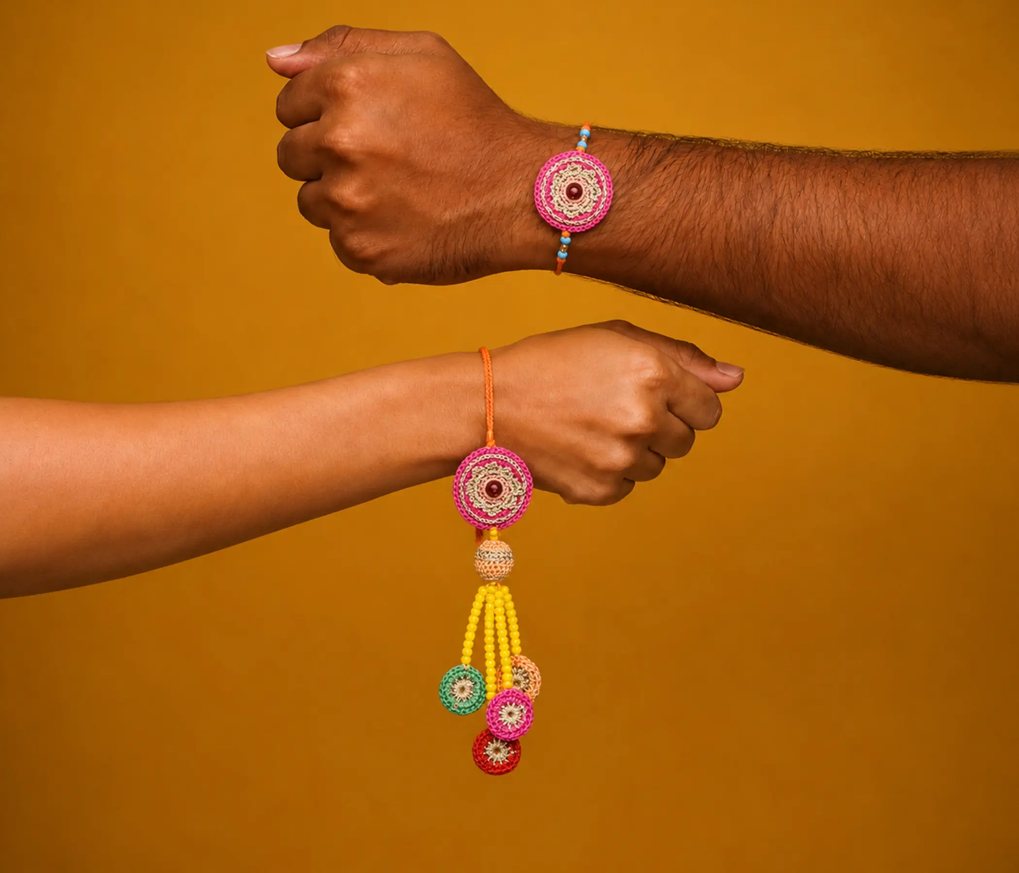 Handmade Crochet Circular Mandala Bhai Bhabhi Rakhi Set for Raksha Bandhan